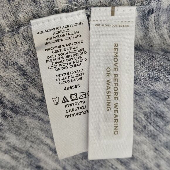 Ann Taylor LOFT Linen Blend Hooded Open Cardigan Long Line Size M Blue Space Dye - Picture 8 of 9